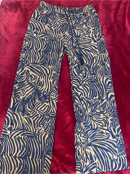 Joie Accessories - Joie Navy and Mustard Tiger-Stripe Wide Leg Pants